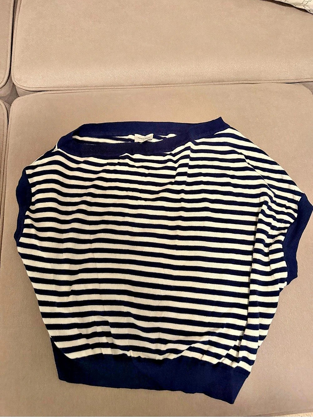 Abrand Jeans Cold Shoulder Knit Top Blue & Cream Small